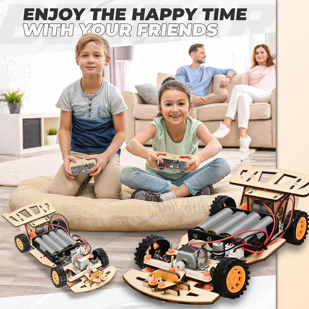 Self-Centering Steering Remote Control Car，STEM Projects for Kids Ages 8-12，Engineering kit, DIY rc car kit, STEM Kits for Kids Ages 8-12 ScienSta
