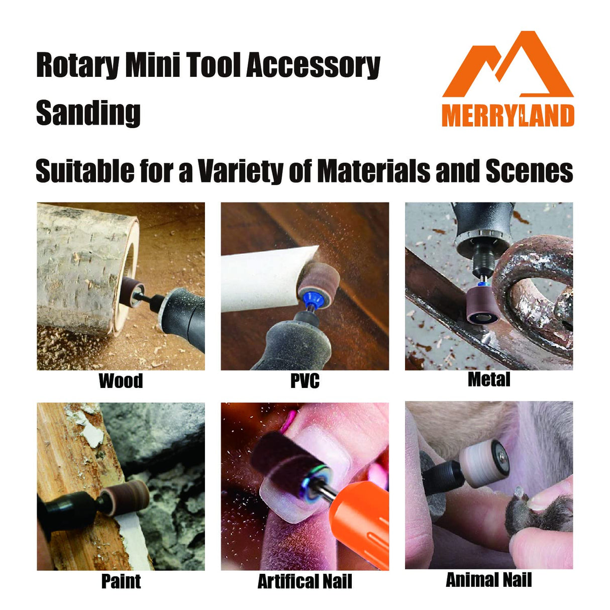 Merryland Drum Sander Sanding Band for Dremel 184pcs, 120# 1/2" Sanding Sleeve 180pcs and Mandrel 4pcs Rotary Tool, Electric Power Tool Accessory DIY, RMTA184C3 Merryland