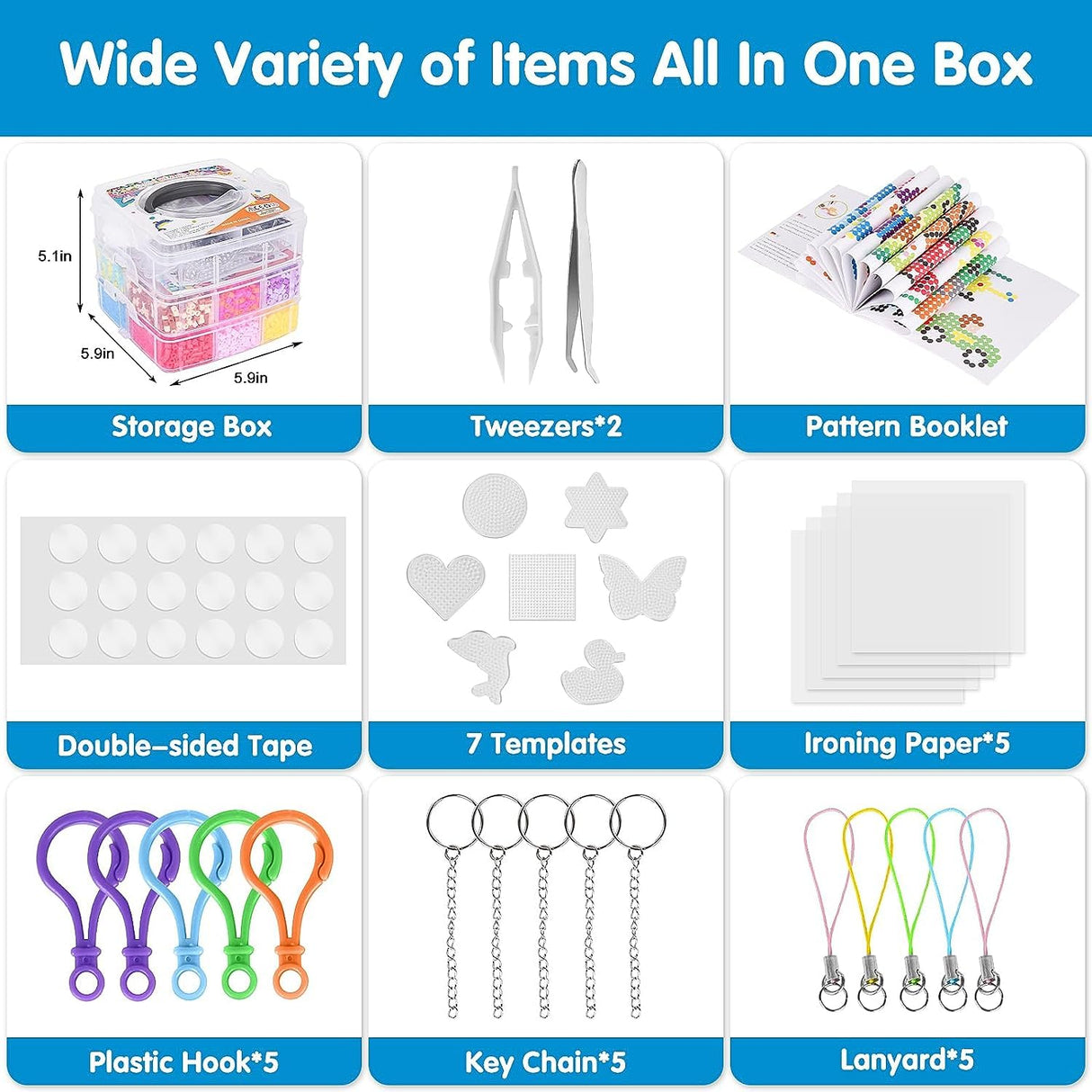 LULUETPUE Fuse Beads Kit,10000PC 5MM Melty Beads Set, Iron Melting Beads Craft Kit with Pegboards,Ironing Paper and Chain Accessories, Arts and Crafts Set for Kids Boys Girls Christmas Birthday Gift LULUETPUE