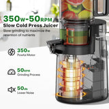 Cold Press Juicer, Masticating Juicer with 5.4" Wide Feed Chute, 350w Slow Juicer Machines Fit Whole Vegetables and Fruits,Juice Extractor Machine with High Juice Yield, Easy to Clean(Black) LQZ