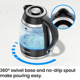 Chefman Electric Kettle, 1.8L 1500W, Hot Water Boiler, Removable Lid for Easy Cleaning, Auto Shut Off, Boil-Dry Protection, Stainless Steel Filter, BPA Free, Borosilicate Glass Electric Tea Kettle Chefman