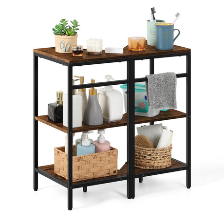 Luplom Pedestal Sink Storage, Under Sink Organizer Shelf Bathroom Under Vanity Storage Shelf for Small Space, Bathroom Organizers and Storage Rack Stand 3 Tier Wooden Corner Shelves Standing, Brown Luplom