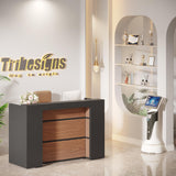 Tribesigns Modern Reception Desk with LED Lights, 63 Inches Front Counter Table for Reception Room, Lobby, Beauty Salon, Retail, Large Checkout Counter for Store Shop Clinic Office (Black&Brown) Tribesigns
