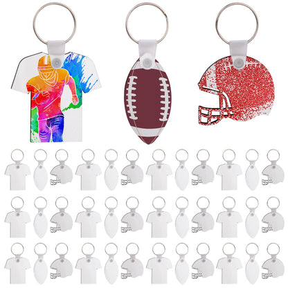 Framendino, 36 Pack 3 Styles Sublimation Keychain Blanks MDF Double Sided Heat Transfer Keychain Rugby Key Chains Bulk for DIY Craft