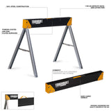 ToughBuilt - Folding Sawhorses/Jobsite Table - Sturdy, Durable, Lightweight, Heavy-Duty, 100% High Grade Steel, 1100lb Capacity, Easy Carry Handle - (TB-C300-2) - 2 Pack ToughBuilt