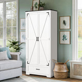 Pamapic Farmhouse Kitchen Pantry Cabinet - 71" Tall Wooden Storage Cabinets with 2 Barn Doors, Versatile Storage Cabinet with Shelves & Drawers for Dining Room, Bathroom,White Pamapic