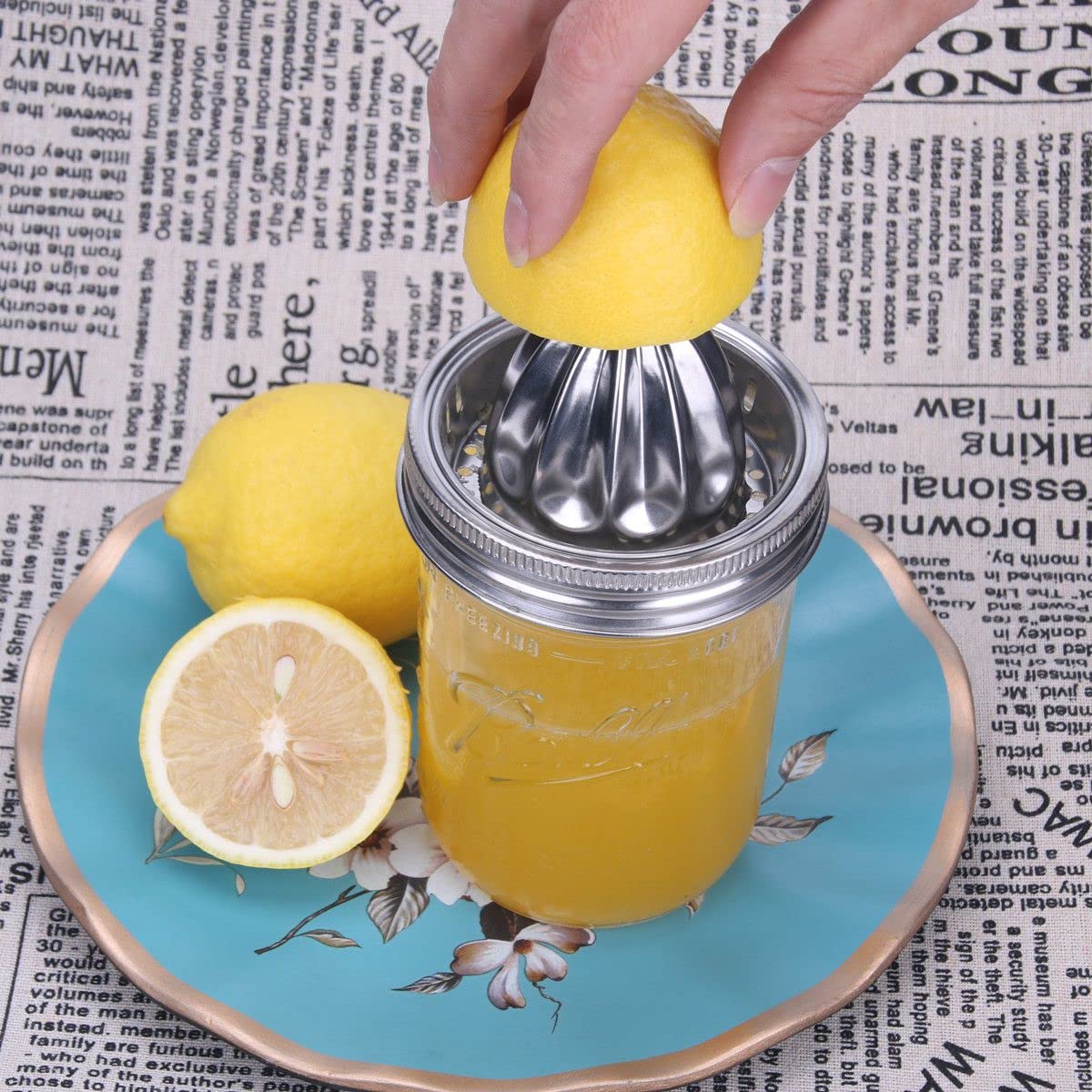 Mason Jar Stainless Steel Juicer Lid (2 Pieces), Citrus Reamer for Wide Mouth Mason Jar Lemon Juicer Manual Citrus Juicer. ziHenryDa