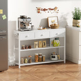 Furologee White Console Table with Charging Station & 3 Fabric Drawers, 38'' Entryway Table with Storage Shelves and LED Light, Industrial Foyer Table for Entry Way, Display Shelf for Hallway Furologee