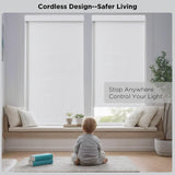 Joydeco 100% Blackout Roller Shades Cordless Blinds for Windows, Free-Stop Shades, UV Protection, Natural Woven Blinds for Home and Office, Light-Proof Aluminum Cover (35" W x 75" H, White) Joydeco