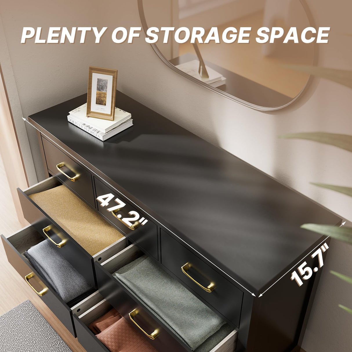 LYNSOM Black Dresser for Bedroom, 7 Drawer Dresser with Metal Handles, Modern Wood Chest of Drawers for Living Room, Entryway and Hallway LYNSOM