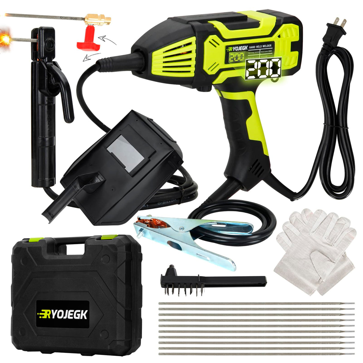 RYOJEGK 20-200A Portable Welding Machine 110V, Handheld Variable Current Adjustment MMA ARC Welder Machine With Display & IGBT Inverter, Soldadoras Portátiles Para for 1/16''-1/8'' Welding Rod RYOJEGK