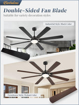 Fanbulous 72 Inch Ceiling Fans with Lights, Black Modern Ceiling Fan with Remote,Large Farmhouse Indoor & Outdoor Ceiling Fan with 8 Dual Finish Blades, Quiet DC Motor, Bright LED Light Fanbulous