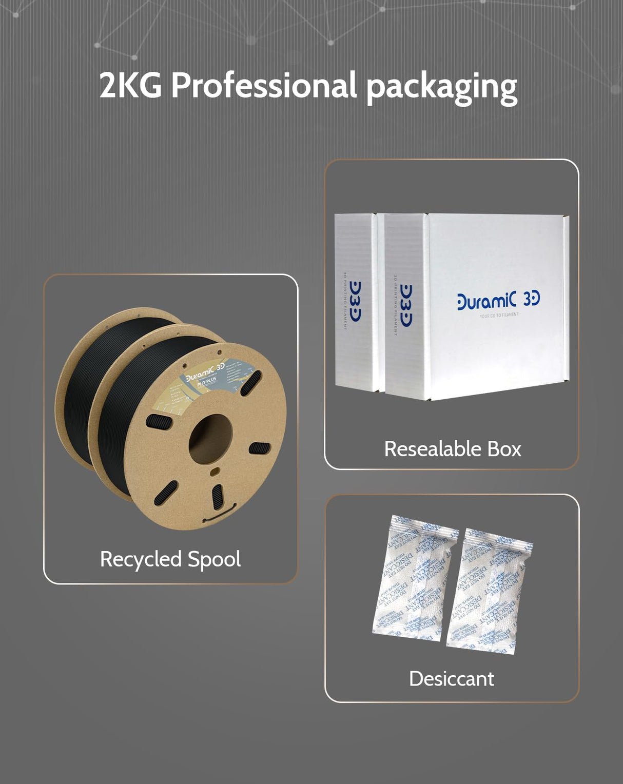 DURAMIC 3D PLA+ Filament 1.75mm 2Kg Black, PLA Plus Filament 2 Pack 1kg Spool(2.2lbs) Tougher and Stronger, Dimensional Accuracy Probability +/- 0.02mm DURAMIC 3D