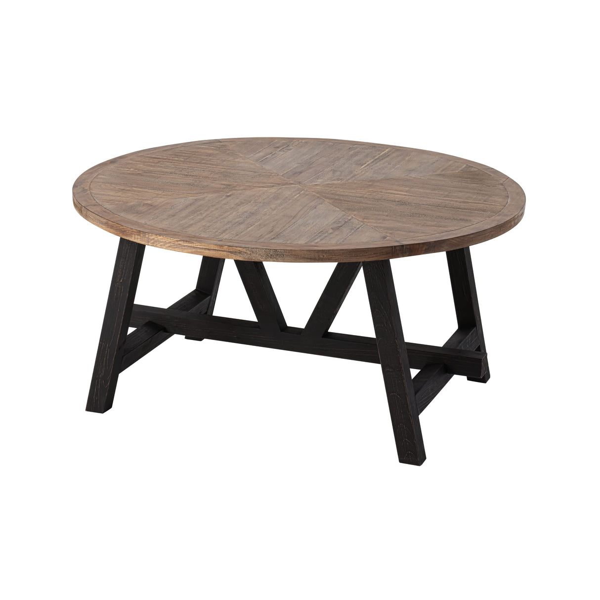 COZAYH Rustic Farmhouse Coffee Table with Geometric Base, French Country Accent Table for Family, Dinning or Living Room, Modern, Round COZAYH