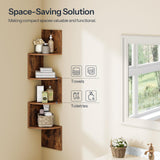 HOOBRO Corner Shelf Wall-Mounted, Set of 2 Floating Corner Shelves, 4-Tier Corner Bookshelves for Wall Decor in Living Room, Bedroom, Bathroom, Home Office, Rustic Brown BF25BJP201 HOOBRO