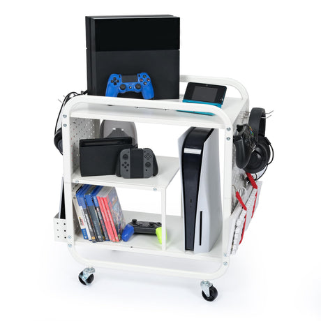 Mythinglogic Gaming Station Organizer, Metal Game Controller Holder, Video Game Console Storage Rack, Game Organizer Storage for PS5/PS4/Xbox/Switch/Game Accessories (White, 23.62" x 12.60" x 25.98") Mythinglogic