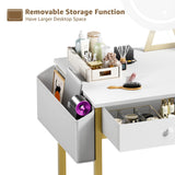 KAI-ROAD Makeup Vanity Desk with Mirror and Lights - Small White Gold Vanity Table with Fabric Drawers & Chair, Power Outlet, Modern Make Up Vanitys Desks Set, Dressing Table for Girls Bedroom KAI-ROAD