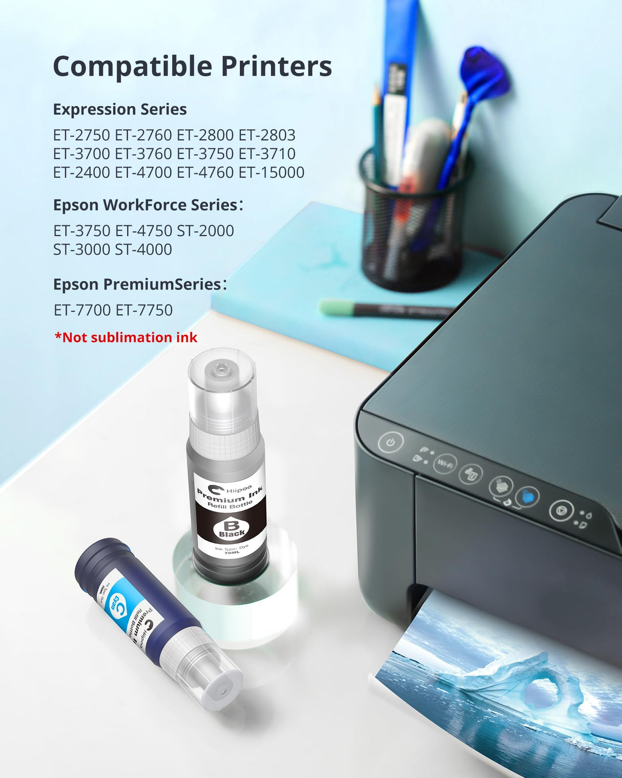 Hiipoo Compatible Refill Ink Bottle Replacement for Epson 502 (Not for Sublimation) for ET-2750 ET2720 ET-2803 ET-2800 ET-3750 ET-4750 ET-3760 ET-4760 ET-2850 ET-4800 ET-3700 ET-15000 Printer Hiipoo