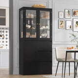 HIFIT 71" Tall Display Bookcase with HD Glass Doors, 3 Drawers Bookshelf with Storage for Home Office, Modern China Curio Cabinet Glass Display Case for Collectibles, Clinic, Dining Living Room, Black HIFIT