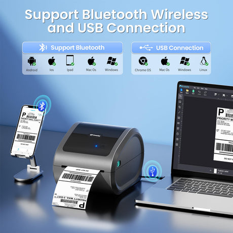 Omezizy Bluetooth Thermal Label Printer 4x6 - D520BT Thermal Shipping Label Printer for Small Business, Wireless Label Printer with Built-in Label Holder, Compatible with USPS, Shopify Omezizy