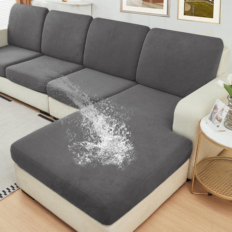 NAISI Waterproof Couch Cushion Covers Thick Velvet Fabric Washable Sofa Slipcovers Sectional Couch Covers for 4 Pieces Separate L Shape Couch Cover with Elastic Bottom(3 Seater + 1 Chaise,Grey) NAISI