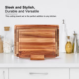 Extra Large Acacia Wood Cutting Board Set of 3 Wooden Chopping Board With Holder Fruit Cutting Board Charcuterie Boards for Kitchen Bread Cheese Serving Board Meat Cutting Board Carving Board Gtencemen