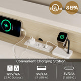 BTHFST Creamy White Velvet Queen Bed Frame with LED Lights & Charging Station BTHFST