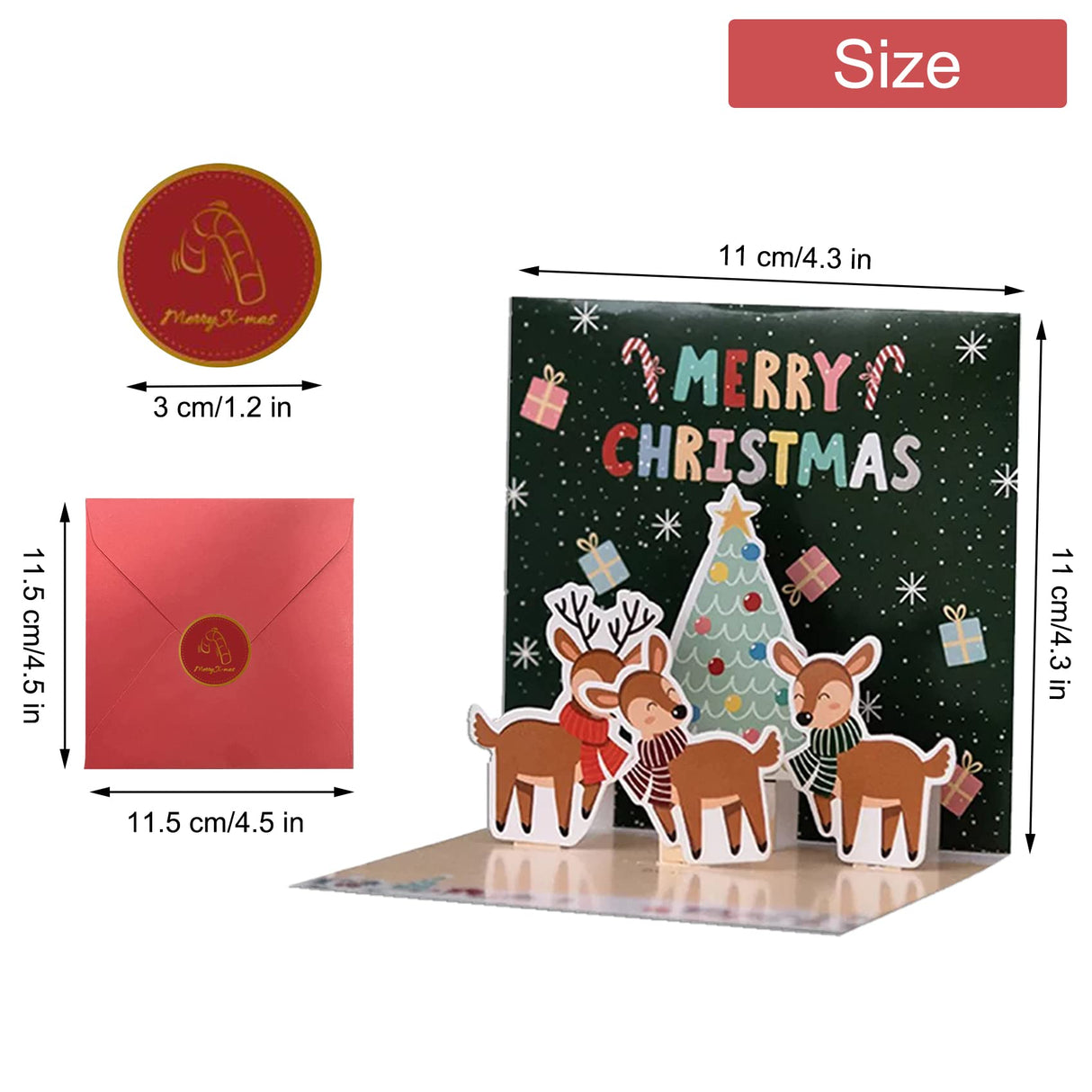 EMPCYDIA Christmas Cards, 6 Pack Small Pop Up Christmas Gift Card with Envelopes Stickers, 3D Cute Holiday Greeting Cards Santa Snowman Reindeer Xmas Tree Bulk Set Xmas Card for Kids 4.3x4.3inch EMPCYDIA