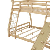 Merax Twin Over Queen Solid Wood Bunk Bed with Climbing Ramp and Nets for Kids and Teens - Natural Finish Merax