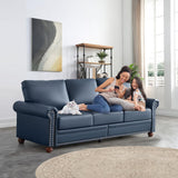 JEEOHEY Faux Leather Sofa Couch,82" Mid Century Modern Couch with Storage Place,Oversized 3 Seater Sofa with Nailhead Trim&Rolled Arm,Deep Seat Comfy Couch for Living Room,Apartment,Office(Navy Blue) JEEOHEY