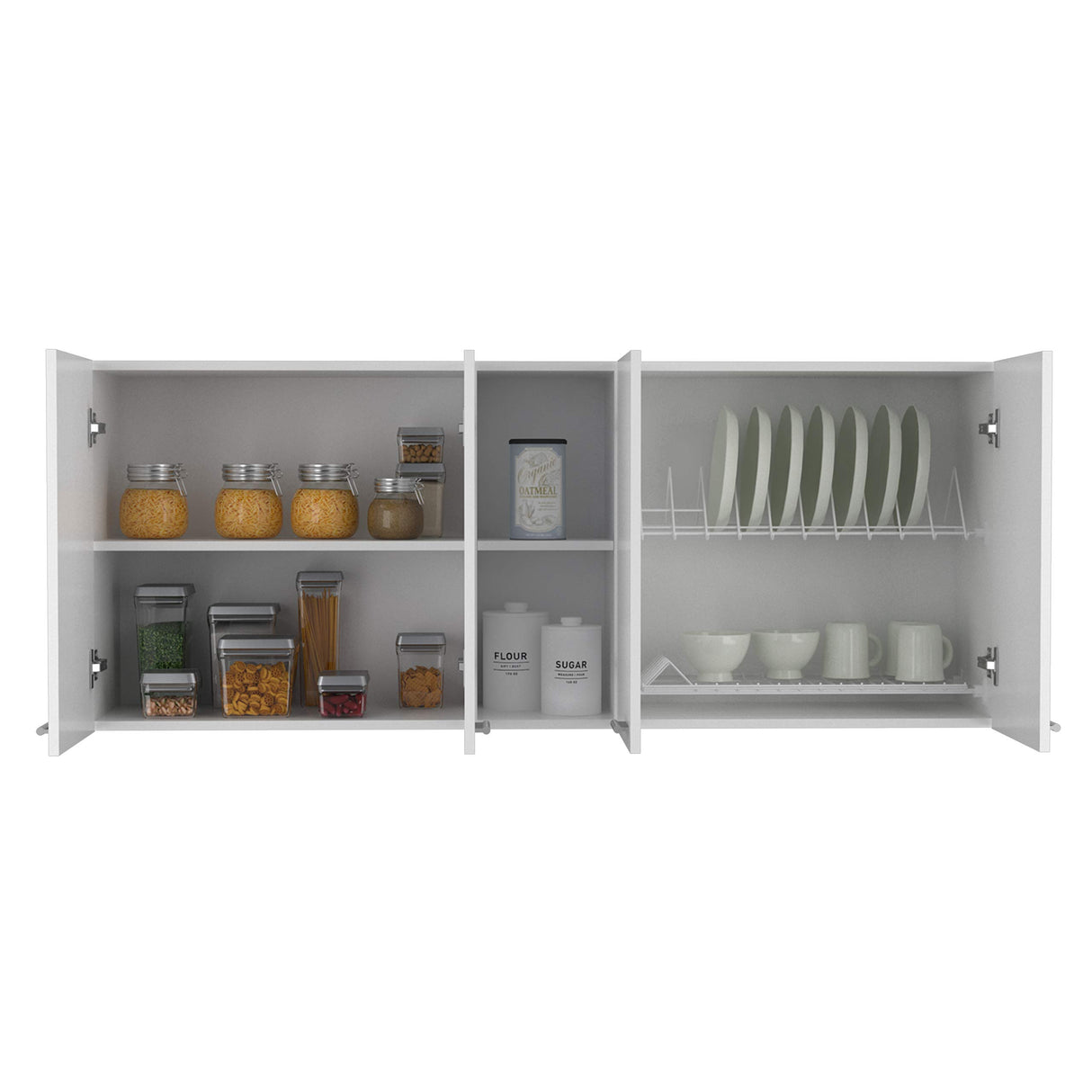 FM FURNITURE Winslow 59" Wall Cabinet, with 4-Doors, Two Interior and Two Open Shelves FM FURNITURE