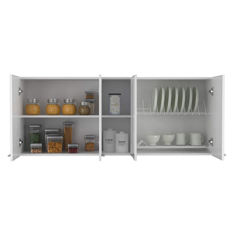 FM FURNITURE Winslow 59" Wall Cabinet, with 4-Doors, Two Interior and Two Open Shelves FM FURNITURE