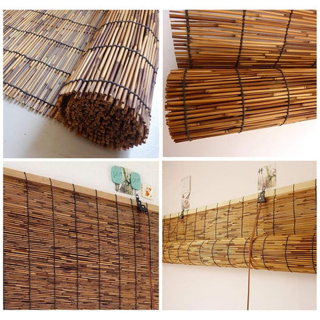ADafeg Blackout Bamboo Roller Shades for Indoor Outdoor, Vintage Bamboo Blinds for Patio 24in 28in 30in 32in 36in 48in 60in 72in Wide, Natural Bamboo Roll Up Curtain Woven Custom Shades Cordless ADafeg