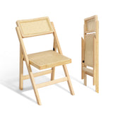 VINGLI Rattan Dining Chair, Wood Folding Chair with 360° Swivel Backrest, Rubberwood Frame and Rattan Woven Seat and Back, Natural Color, Set of 2 VINGLI