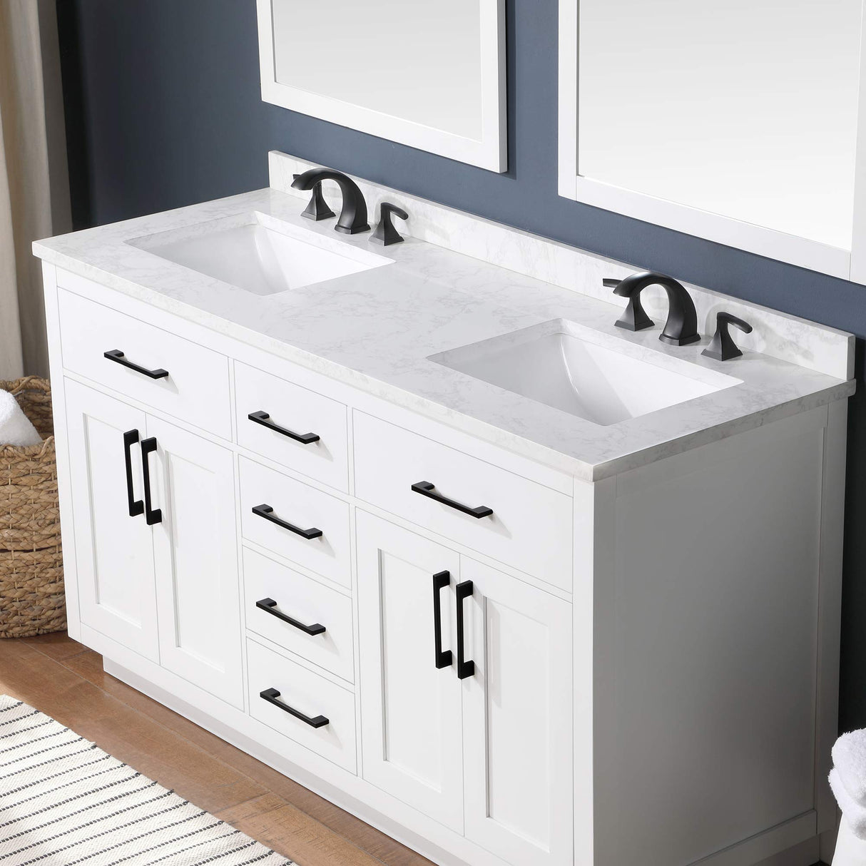 OVE Decors Bathroom Vanity with Black Hardware and Power Bar in White Finish, 60 inches OVE Decors