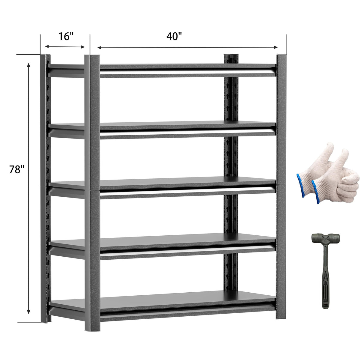 Hzdbhd Garage Shelving – 5-Tier Heavy Duty Metal Storage Shelf, Adjustable, 40" W x 16" D x 78" H, Perfect for Basement, Warehouse, Pantry, Closet Hzdbhd