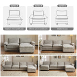 VINGLI 122" Cloud Double-Layer Deep Convertible Sectional Sofa, Comfy L-Shape 3-Seat Couches for Living Room, Modern Couch with Movable Ottoman for Small Space, Light Grey, Chenille VINGLI