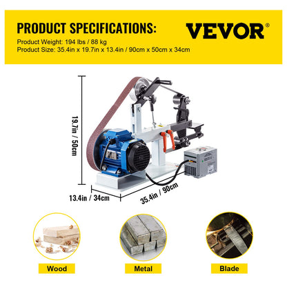 VEVOR 1500W 2HP Belt Sander Grinder, 2" x 82" Variable Speed Belt Grinder for Metalworking, 3-in-1 Belt Sander Polisher with 3 Grinding Moulds & Flat Platen Tool Rest for Knife Making - WoodArtSupply