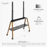 VIVO Rolling Artistic Easel 49 to 75 inch LED LCD Screen Mobile Studio TV Display Stand, Wood Accessory Shelf, Adjustable TV Mount with 4 Walnut Legs, Black Frame, STAND-TV75R VIVO
