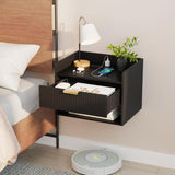 Arbuxzuy Floating Nightstand with Charging Station, Modern Wall Mounted Bedside Table with Drawer & Open Shelf, Minimalist Wooden Night Stand for Bedroom (Black) Arbuxzuy