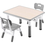 GITAWUSA Kids Study Table and Chairs Set, Height Adjustable Toddler Table and Chair Set for Kids Ages 3-8, 31.5" L x 23.6" W Graffiti Desktop Plastic Children Art Table with 2 Seats, Grey GITAWUSA