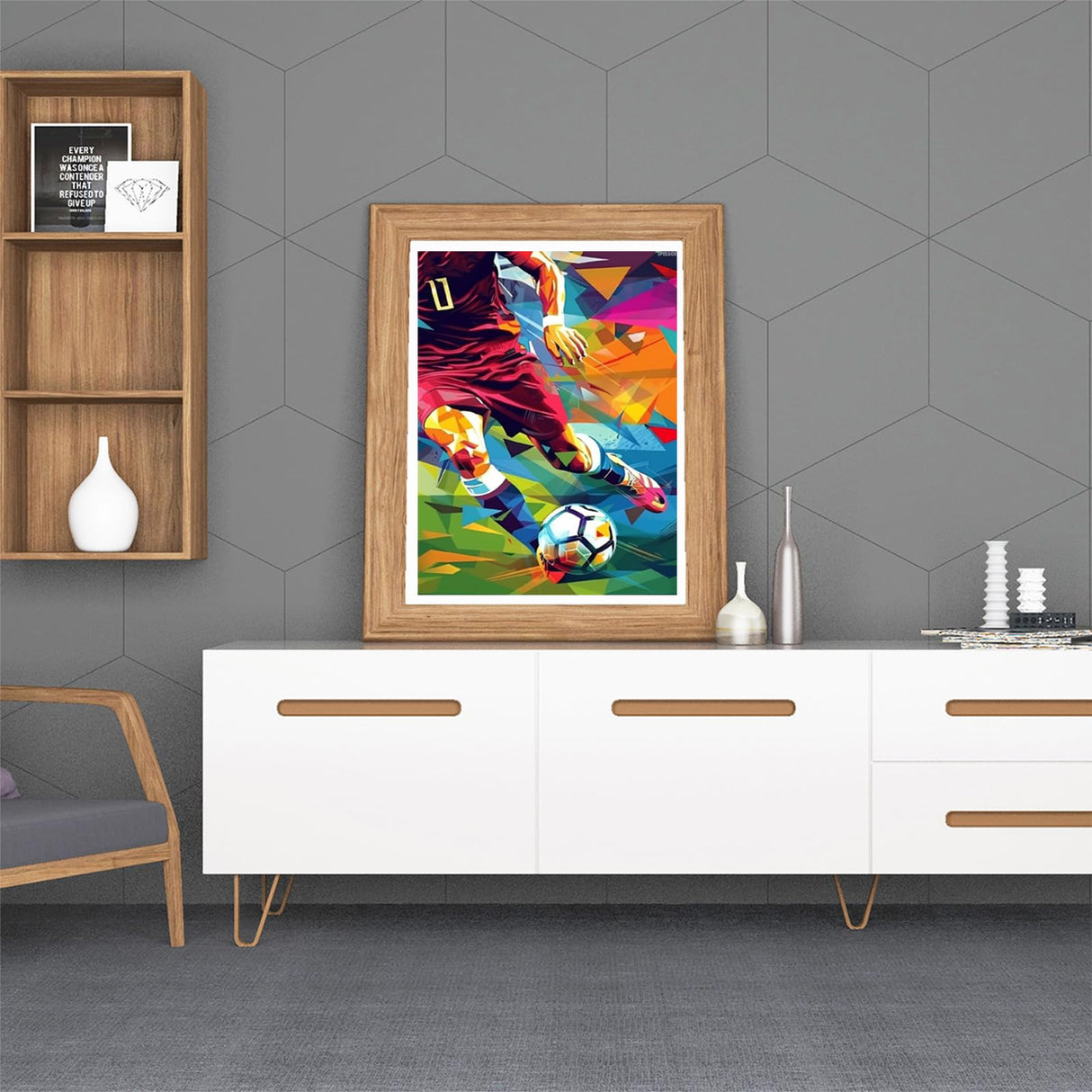 IPISSOI 5D Diamond Painting Kits Abstract Soccer Player Playing Football Diamond Art Kits for Adults DIY Sports Round Full Drill Paintings with Diamonds Gem Art for Adults Home Wall Decor 12x16 inch IPISSOI