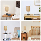 Touch Table Lamp For Bedroom with Bulb, Boho Small Desk Lamp For Living Room With Rattan & Linen Shade, 3 Way Dimmable Bedside Table Lamp For Nightstand With USB Charging Port & Phone Stand For Office Eayaya