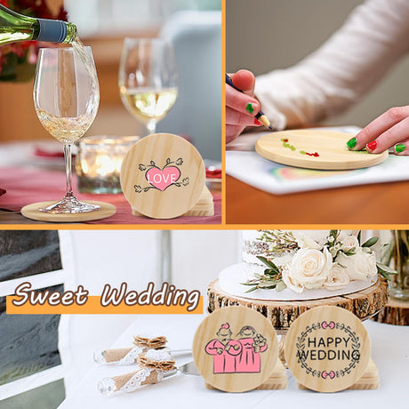 36 Pcs Unfinished Wood Coasters for Crafts,Cymuber 4 Inch Blank Wooden Coasters,Blank Coaster with Non Slip Pad for DIY Stained Painting Wood Engraving Wedding Halloween Christmas Home Decoration Cymuber