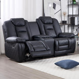 EBELLO Faux Leather Manual Loveseat Recliner Sofa, 2 Seat Reclining Couch Chair with Center Console, Hidden Storage and Cup Holders, Home Theater Seating for Living Room, Black (Loveseat) EBELLO