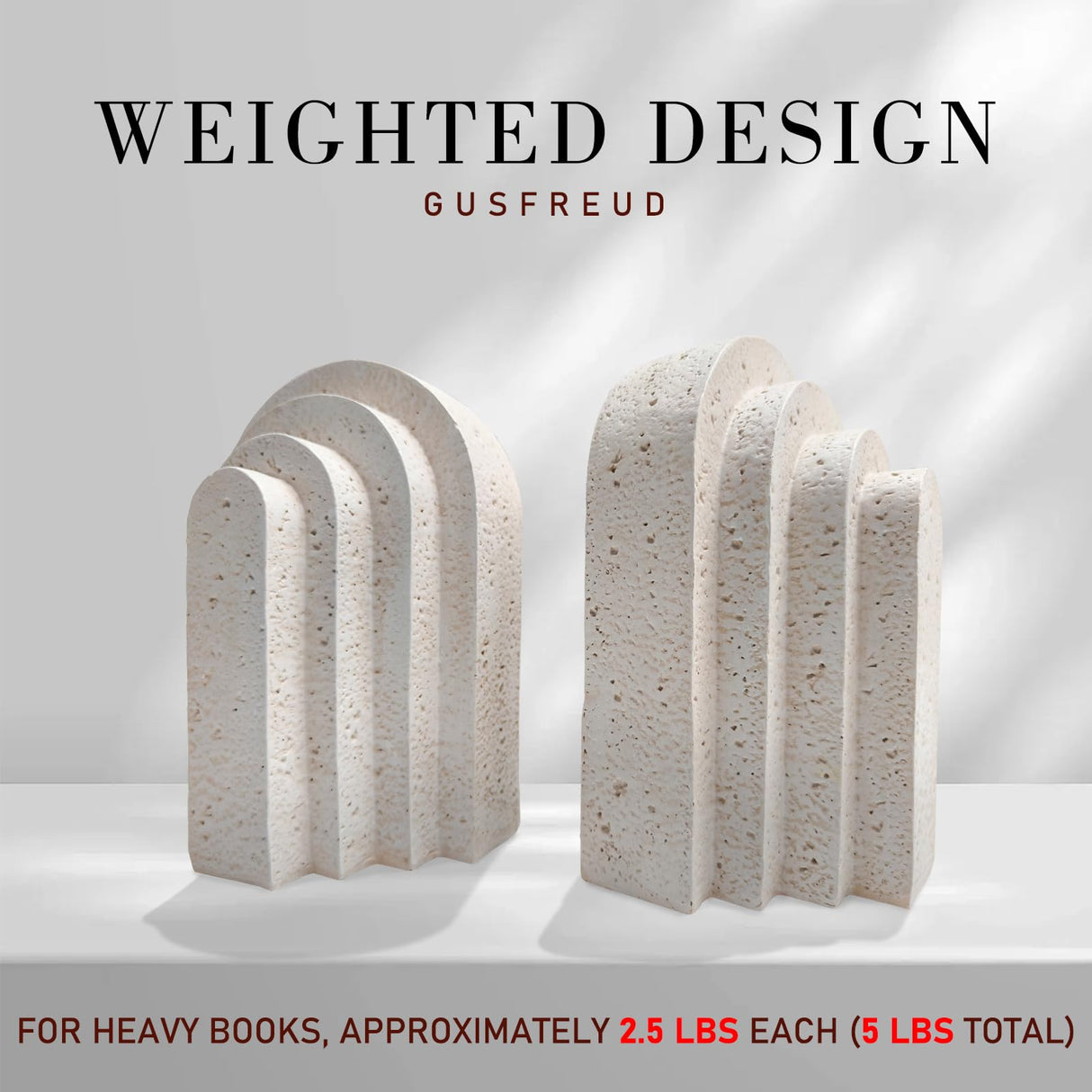 Heavy Duty Book Ends for Shelves, Decorative Book Stopper for Shelves, Resin Decor Bookends for Heavy Books, Modern Home Decor Aesthetic Book Ends Aesthetically Pleasing Layered Arch Design, Set of 2 GUSFREUD