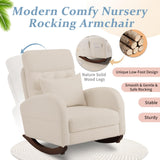 VINGLI Teddy Fleece Low Seat Rocking Chair,Boucle Upholstered Nursery Glider Chair with Side Pockets,Accent Arm Chair with High Backrest,Comfy Head Rest,Solid Wood,for Living Room, Bedroom,Beige VINGLI