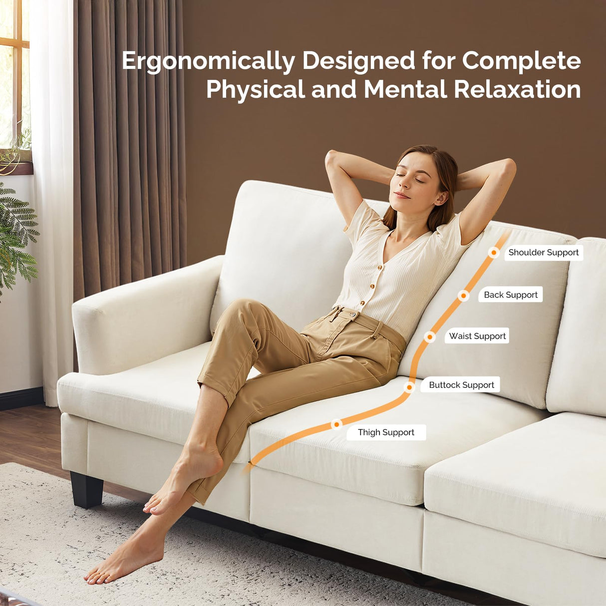 VINGLI White 83" Sofa Couches for Living Room, Faux Suede Modern Comfy 3 Seater Couch 25.6" Deep Seat Upholstery Cozy Sofas for Small Space, Bedroom, Apartment, Home Office VINGLI