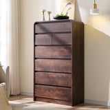 Aitjunz Modern 7 Drawers Dresser for Bedroom, 55" Tall Dressers & Chest of Drawers w/Curved Profile Design, Wood Mid Century Vertical Storage Dressers Organizer for Bedroom, Living Room, Brown Aitjunz