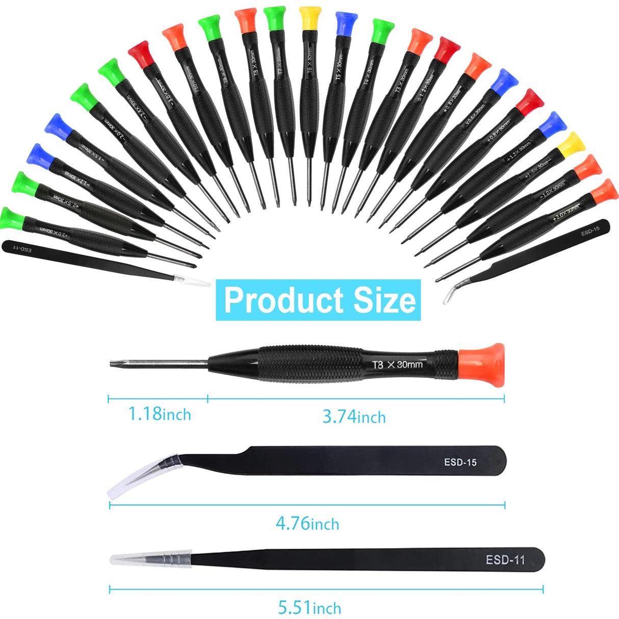 Precision Screwdriver Set, 25 PCS Small Screwdriver Set Magnetic, with Torx Flathead Phillips Star Pentalobe Y Screwdrivers, ESD Tweezers for Eyeglass Watchmaker Computer PC Electronic Laptop Jewelers TEELLA